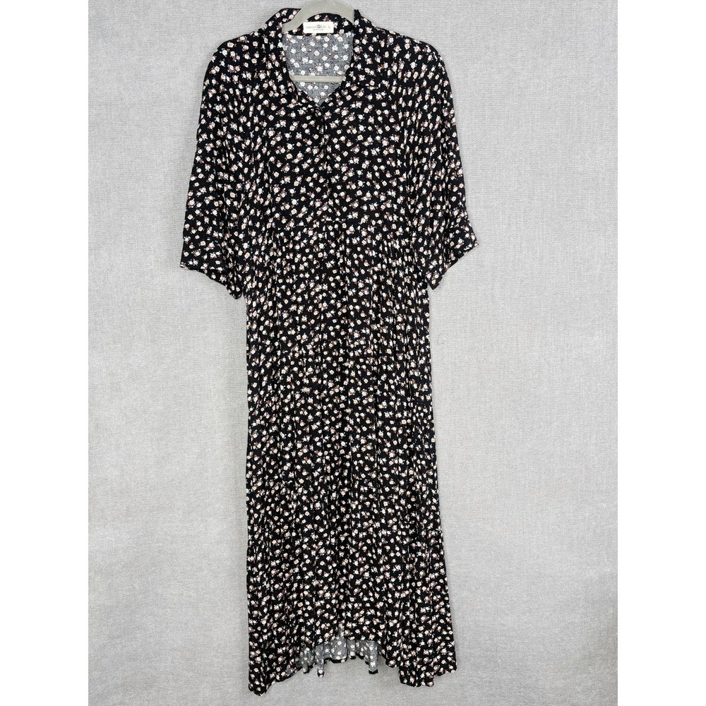 Natural Life Dress Womens Large Black Floral Maxi Tiered Pockets Boho Prairie
